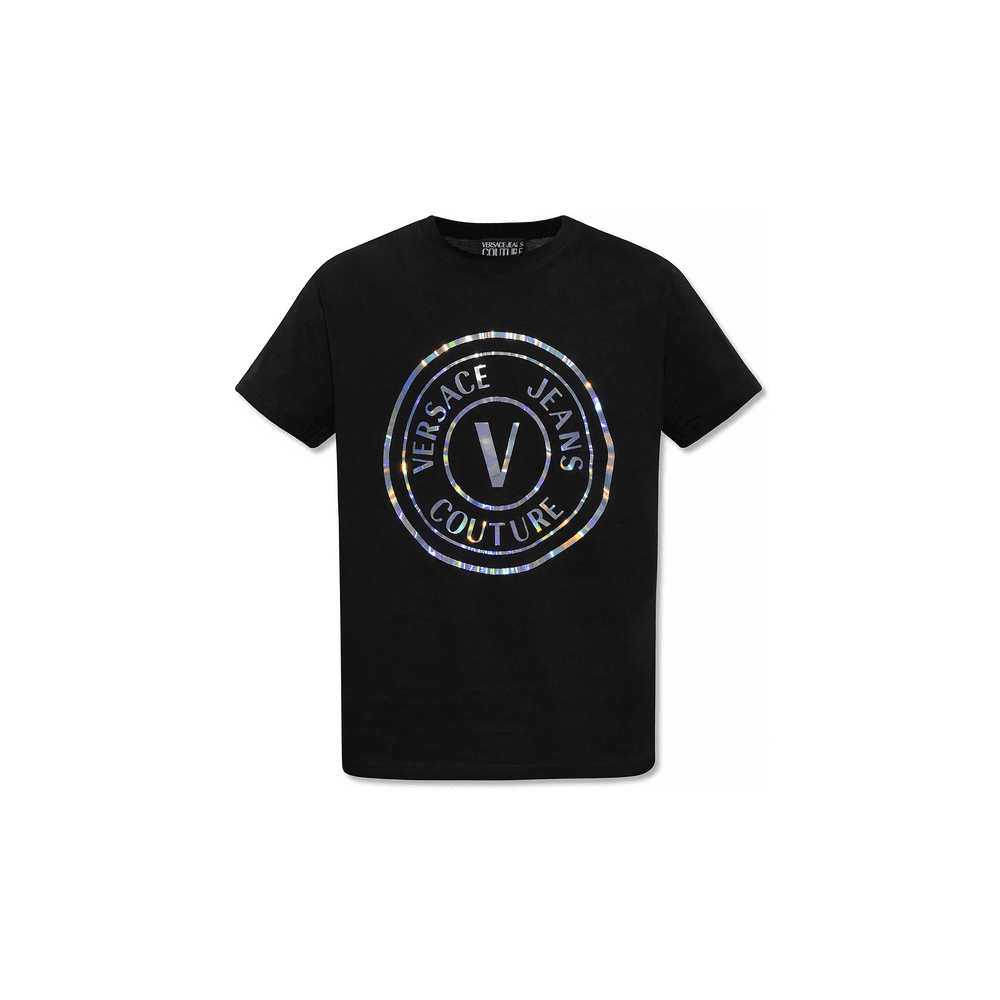 Versace Jeans Couture 73GAHG07 Reflective V-Emblem Logo T-Shirt - 899 Black/Silver - Escape Menswear