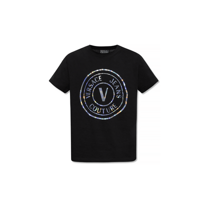 Versace Jeans Couture 73GAHG07 Reflective V-Emblem Logo T-Shirt - 899 Black/Silver - Escape Menswear