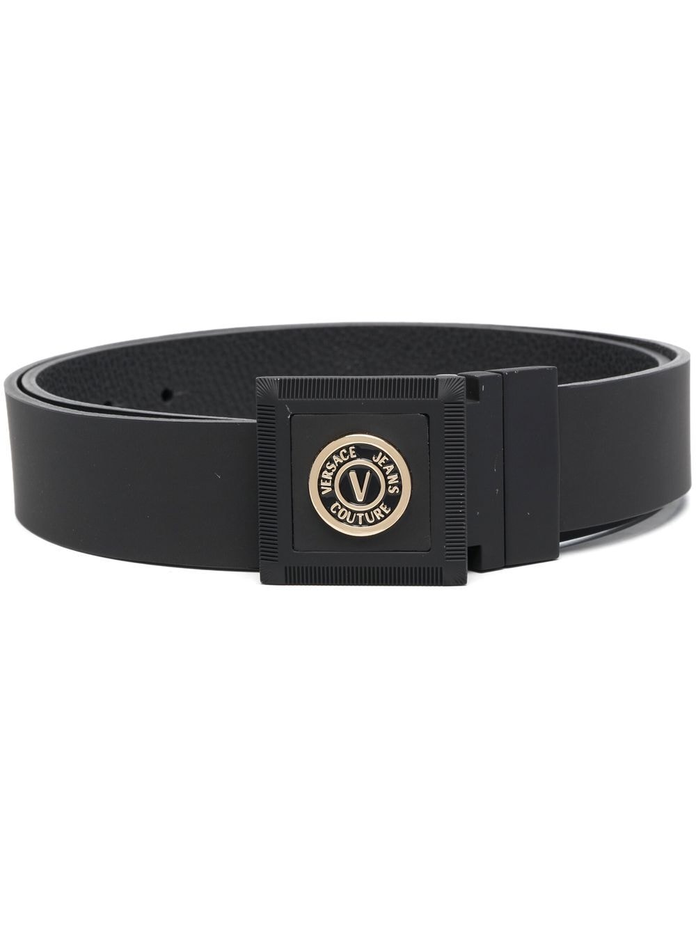 Versace Jeans Couture 73YA6F34 Logo-Plaque Smooth Leather Belt - Black - Escape Menswear