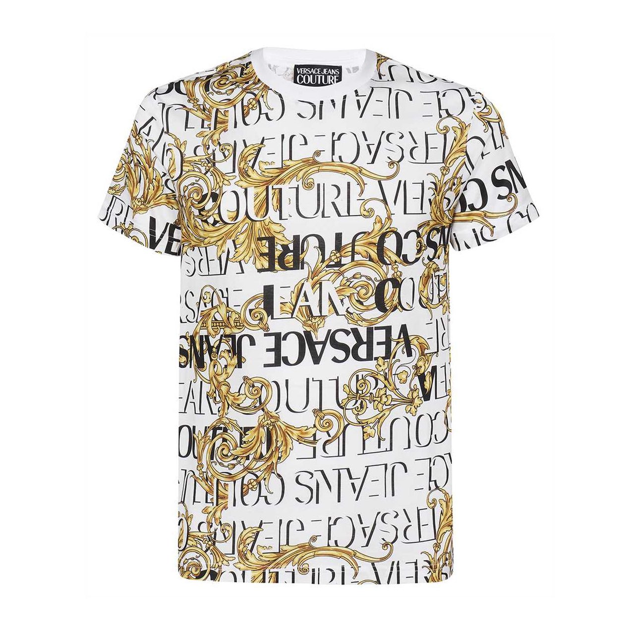 Versace Jeans Couture All Over Baroque Logo Print T-Shirt - G03 White - Escape Menswear