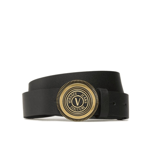 Versace Jeans Couture V Emblem Round Buckle Belt - Gold/Black - Escape Menswear