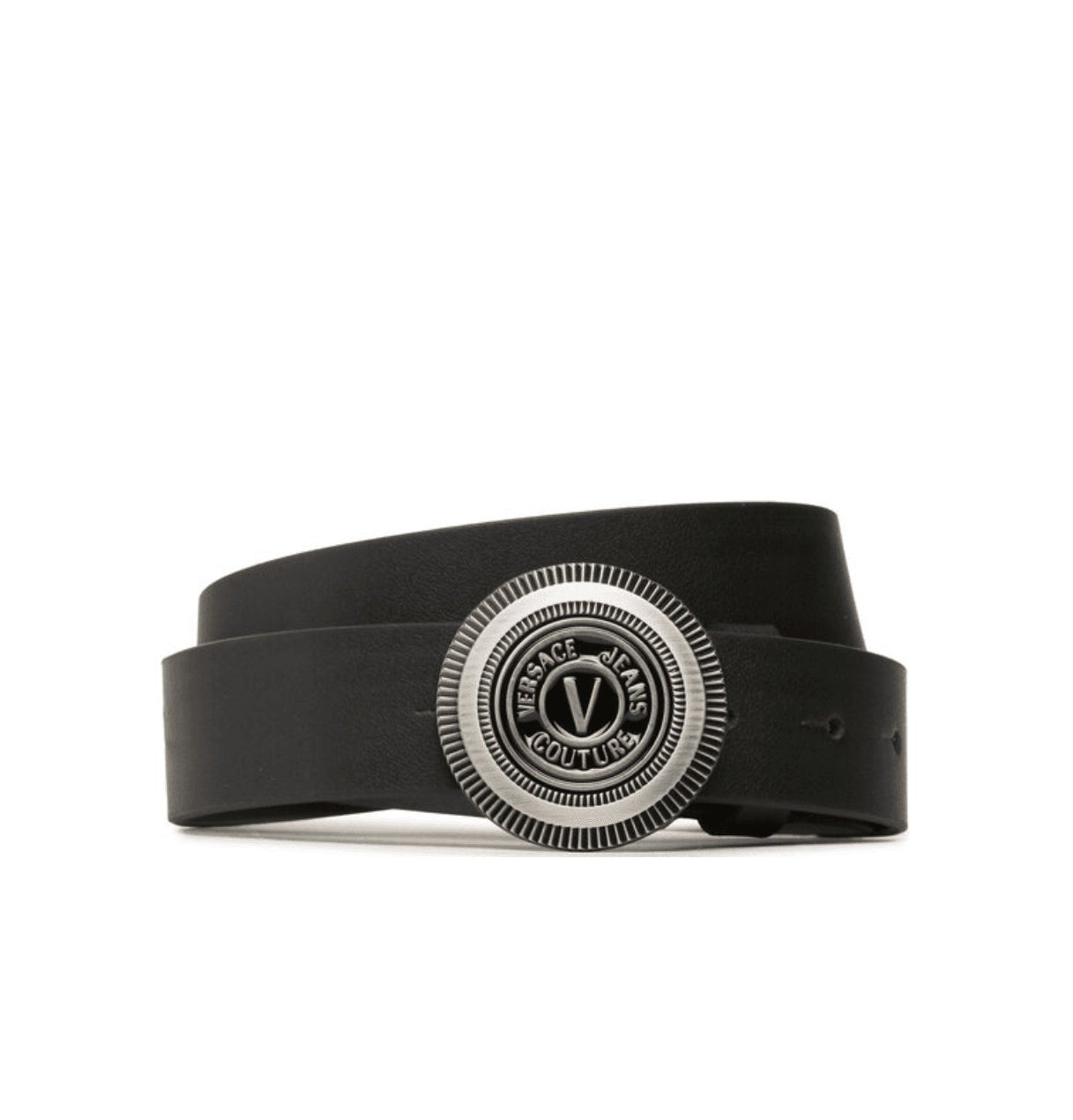 Versace Jeans Couture V Emblem Round Buckle Belt - Silver/Black - Escape Menswear